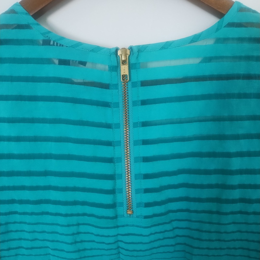 The Limited Sheer Stripe Blouse Women's Medium Teal Zipper Back Chic - Picture 4 of 10